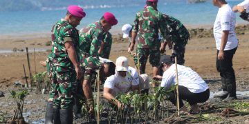 Menjaga Kelestarian Mangrove : Danbrigif 4 Mar/BS Bersama Golden Tulip Tanam 5.000 Bibit Mangrove di Pantai Piabung